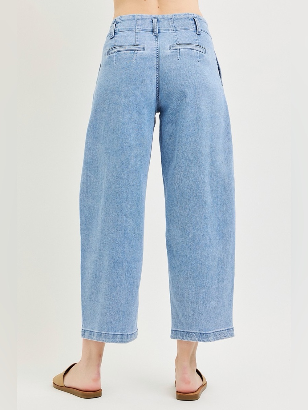 🩵 RISEN Slouchy Crop Barrel Pleated Jeans- medium wash - Picture 6 of 10